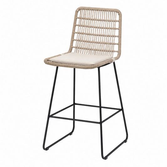 Rattan Bar Stool with Metal Frame Beige 102cm