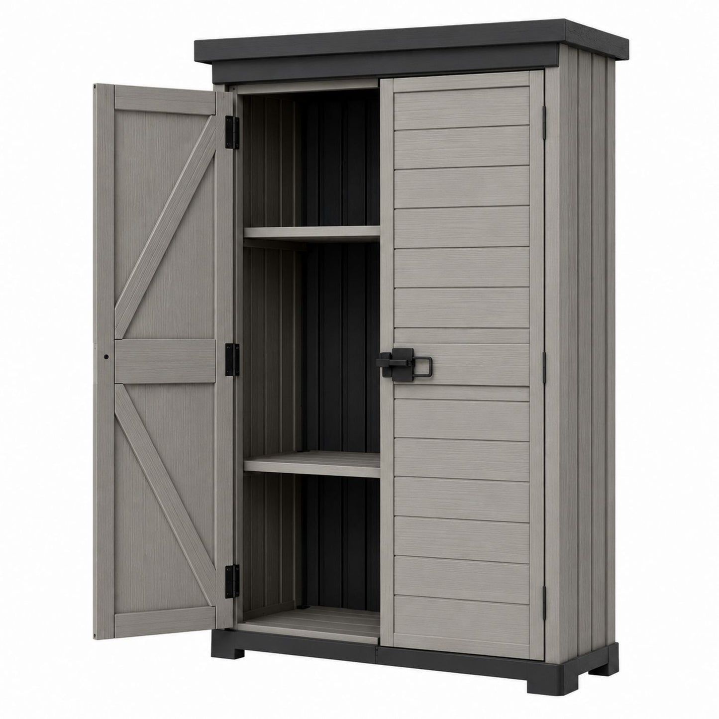 Outdoor Storage Cabinet Resin Grey and Black Double Door 180x80x50 cm