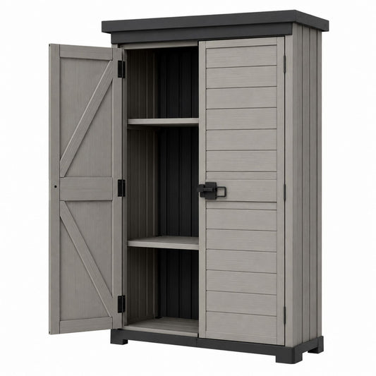 Outdoor Storage Cabinet Resin Grey and Black Double Door 180x80x50 cm