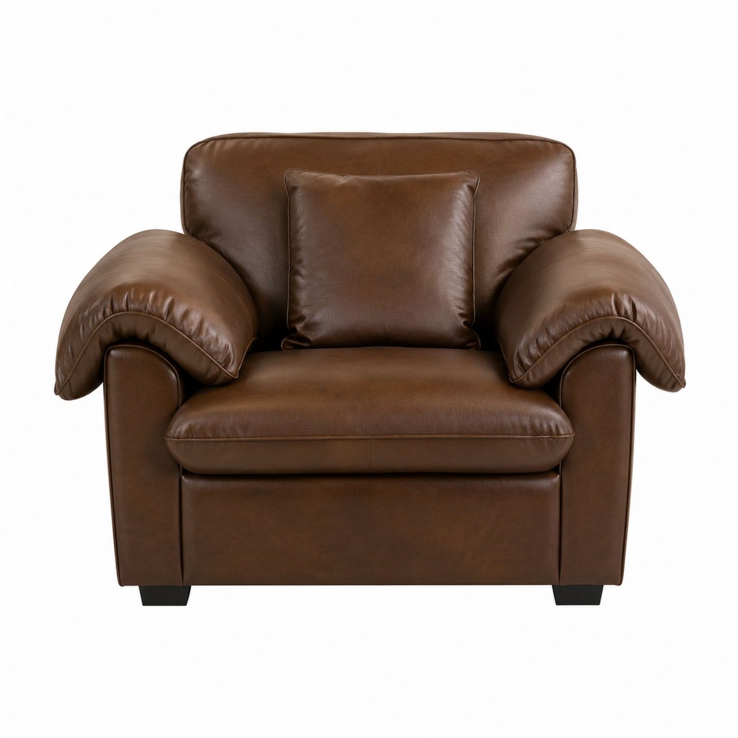 Brown PU Leather Armchair with Cushion 117cm Wide