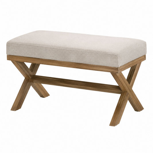 Wood Frame Upholstered Bench Linen Beige 120cm
