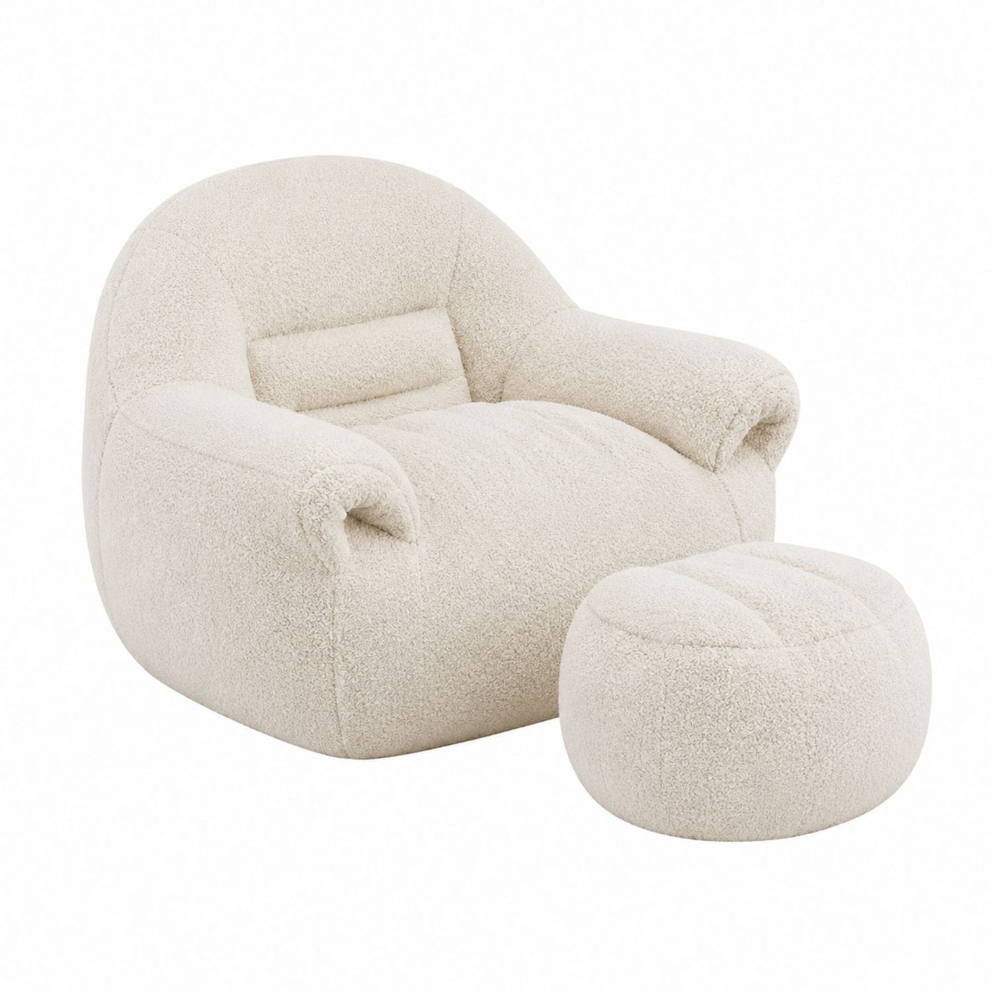 Bouclé Fabric Armchair and Ottoman Set Beige 80cm x 100cm x 85cm