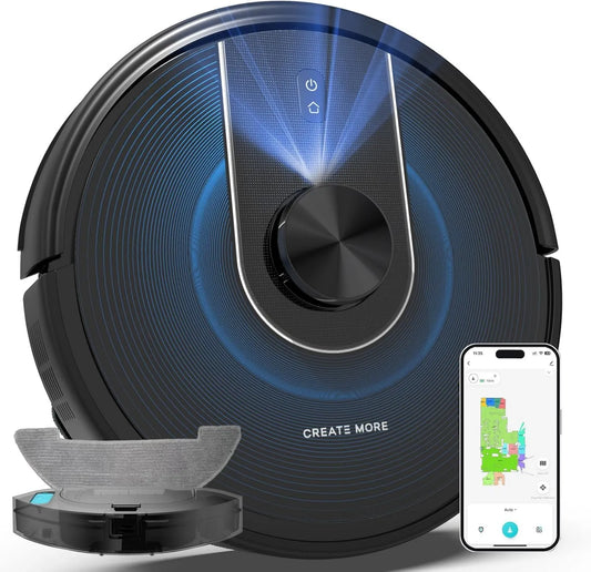 Robot Vacuum and Mop, 2.4G, 6000Pa, WiFi, Hard Floor, Auto-Recharging, LiDAR Navigation, Remote Control, Vacuuming and Mopping, Bagotte