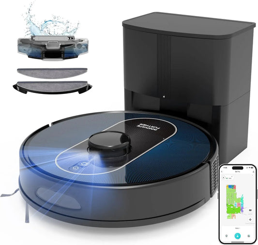 Robot Vacuum and Mop, 6000Pa, Wi-Fi, Voice Control, LiDAR Navigation, Vacuuming and Mopping, Self-Emptying Base, for Carpets & Hard Floors