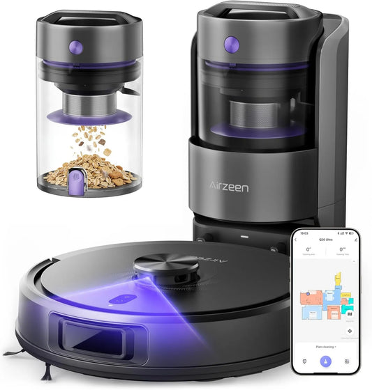 Robot Vacuum and Mop Bagless Robot, Vacuuming and Mopping, Self-Emptying Base, Airzeen