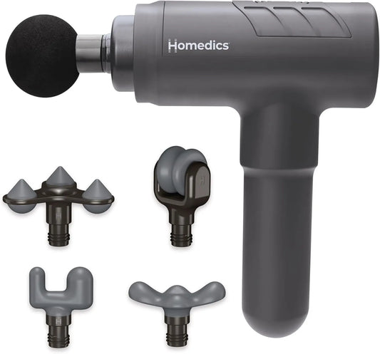 Percussion Massage Gun Deep Tissue Percussion, 5 Speeds, 5 Massage Heads, Homedics