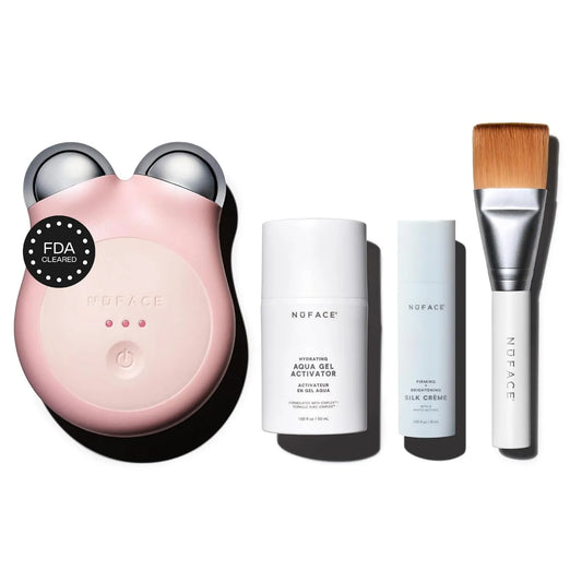 Body Massager, NUFACE MINI+ Facial Sculpting Tool, Sandy Rose, Depuffing & Toning Cheeks, Neck & Jawline + Lymphatic Drainage & Activator Gel