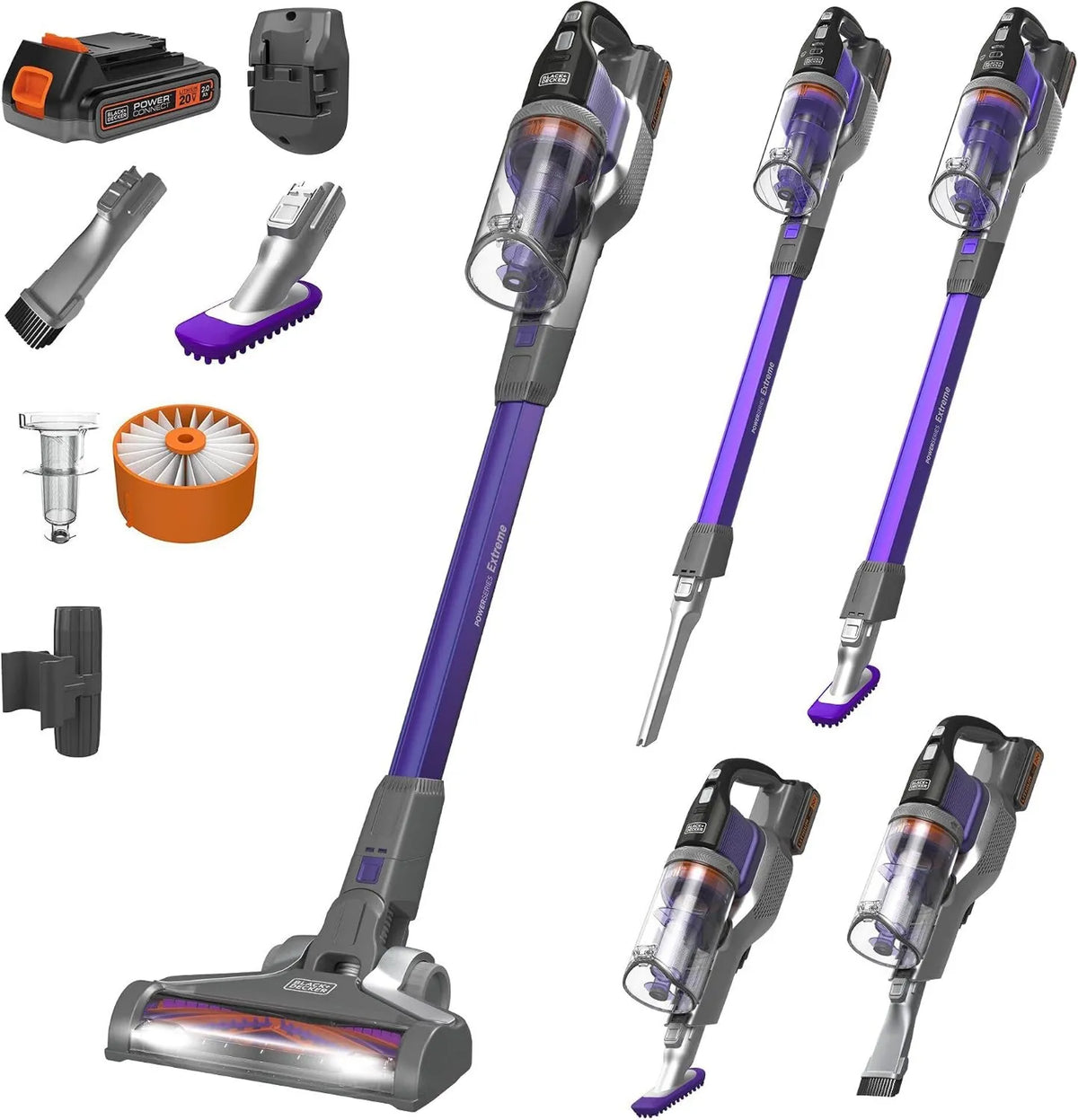 Black+Decker Pet Hair Vacuum BSV2020P Cordless Stick Vacuum, 55 Minutes, Multi-Surface, Light Weight, Maximum Suction, Powerseries Extreme