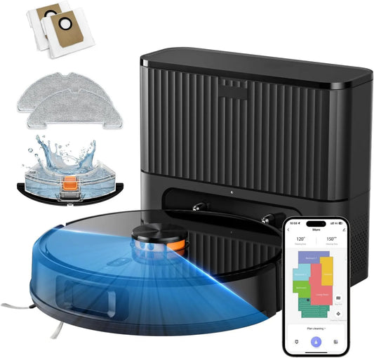 Robot Vacuum and Mop, 8000Pa, Self-Emptying, LiDAR Navigation, Vacuuming and Mopping, Base, VONKO