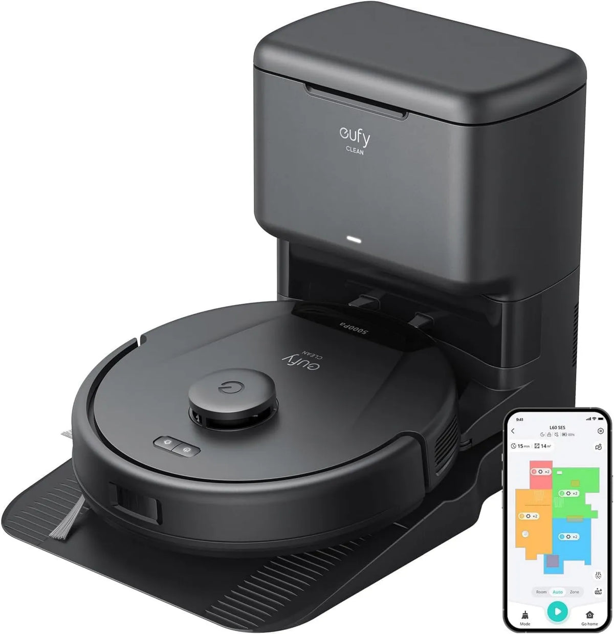 Robot Vacuum and Mop L60, Self-Emptying Base, Vacuum Suction, 5000 Pa, Up to 60 Days Hands Free Cleaning, Hair Detangling Technology, eufy